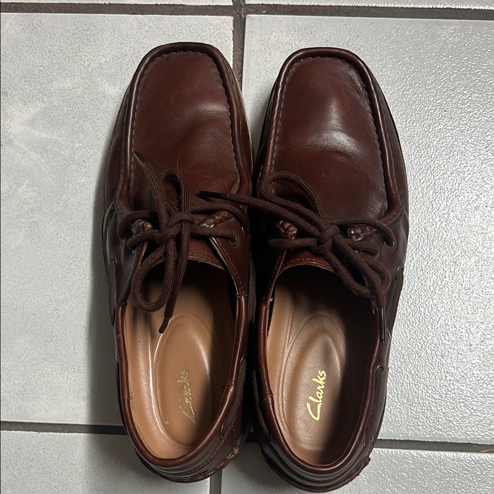 Clarks Brown Leather Boat Shoes with Moccasin Stitching